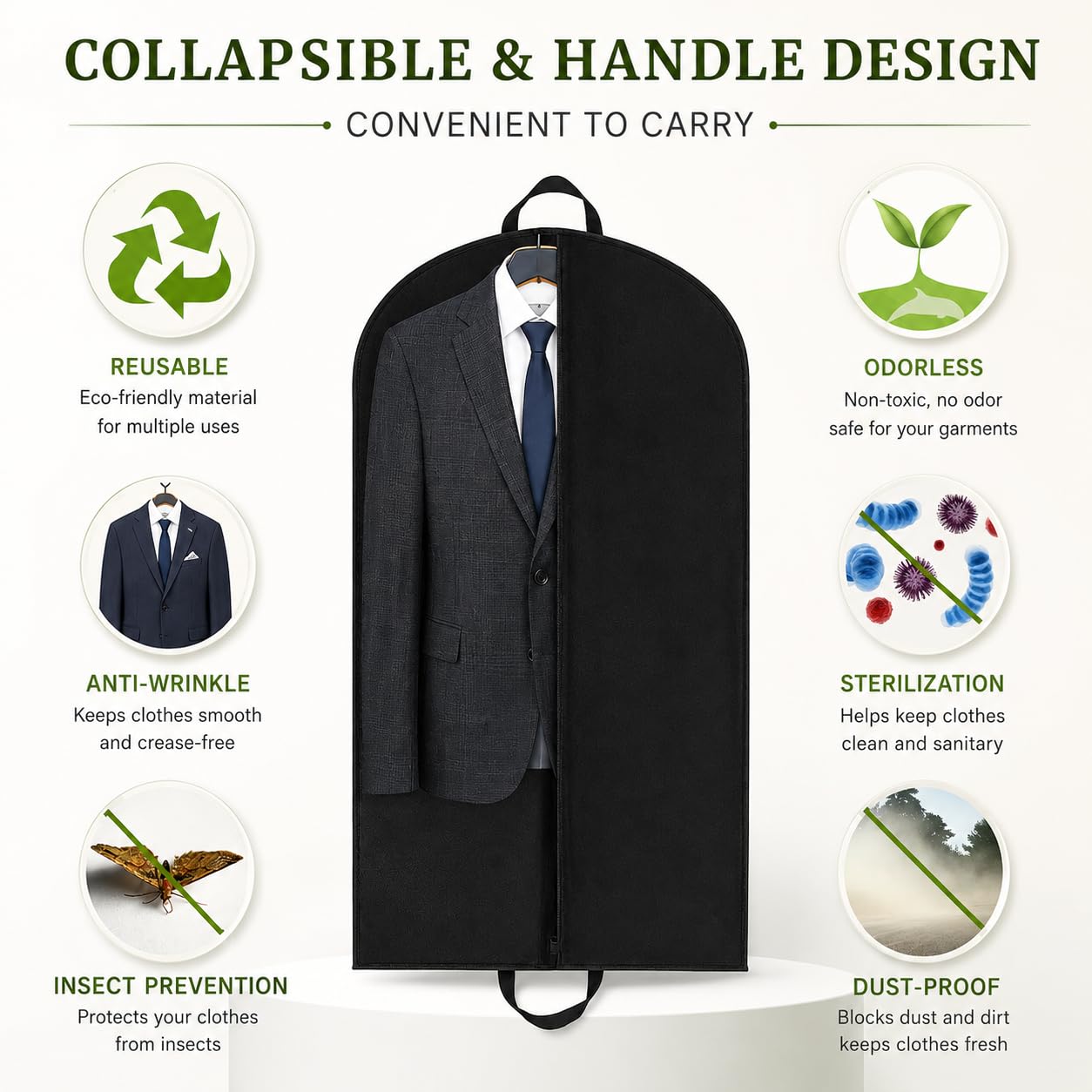 Yelinosk 2 PCS Black Suit Bag for Man 60x120cm, Dust Cover, Carrier, Storage Bag for Coats, Tuxedo