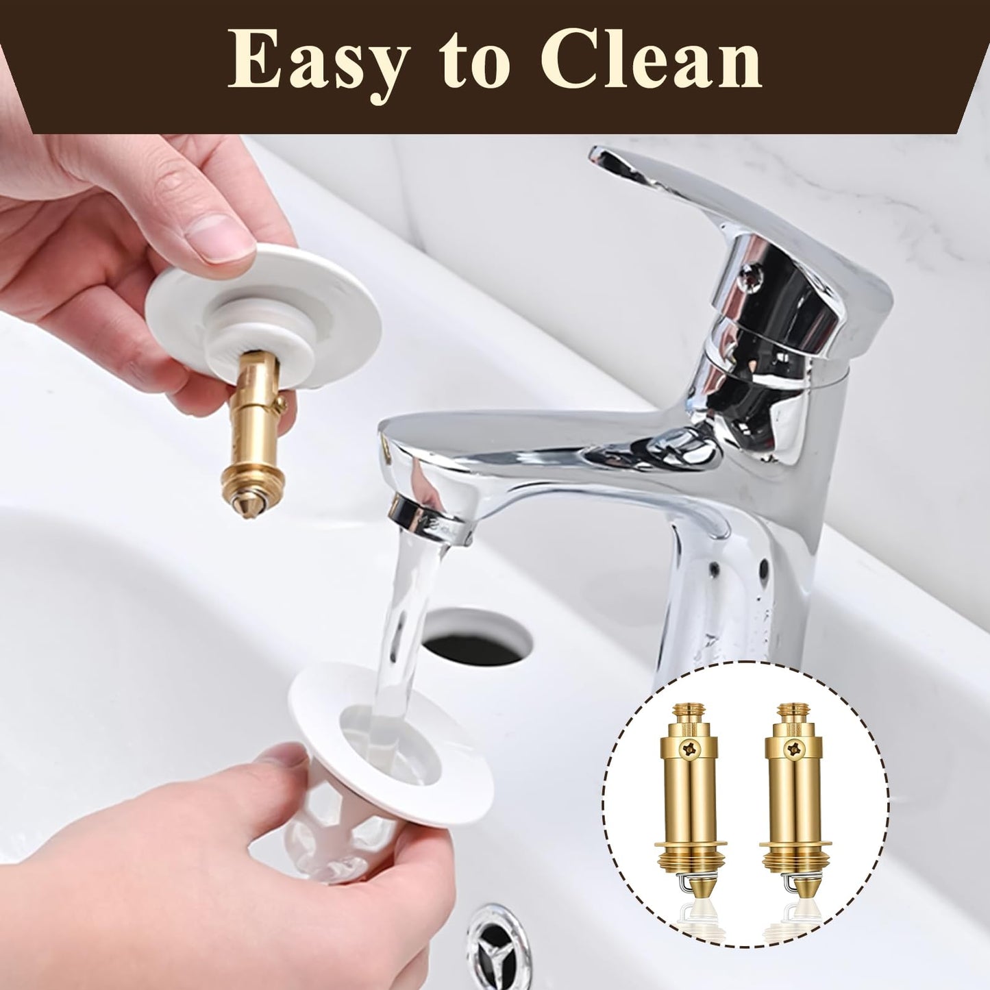 2 Pack Click Clack Plug Bolt, Brass Plug Bolt, Basin Waste Pop Up Plug Assembly, M8 M16x1.5 Threads