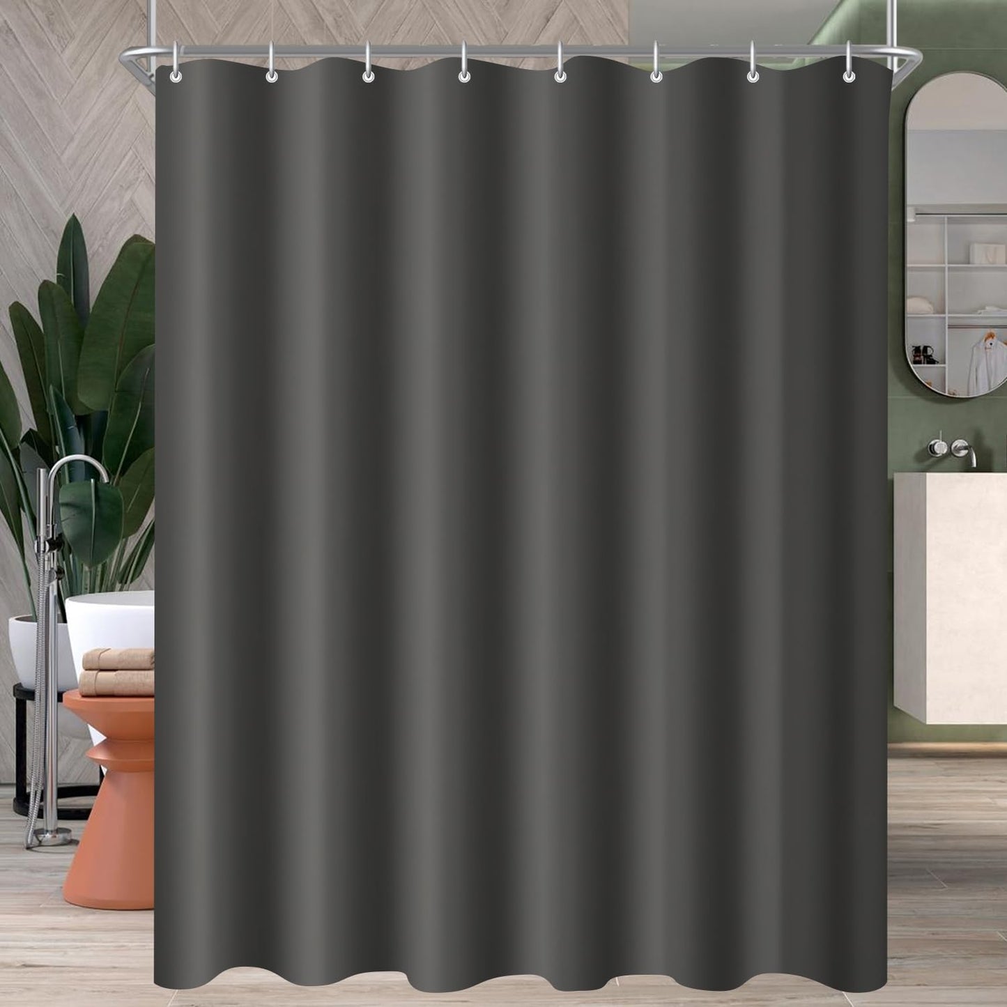 Lerores Shower Curtain, 80 x 180 cm, Dark Grey, Weighted Hem, Anti-Mould Textile, Water-Repellent, Washable Polyester Fabric Bath Curtains for