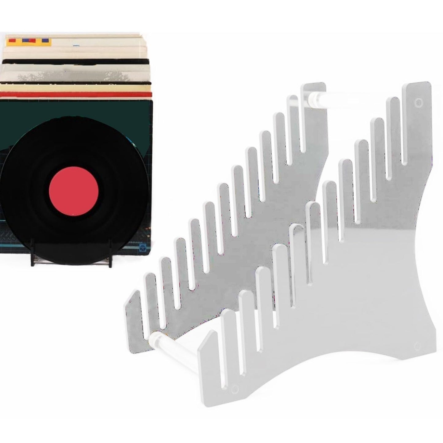 Focket Record Rack, Acrylic Record Storage Holder Easy Assembly 12 Places Easy Access for Albums (Transparent)
