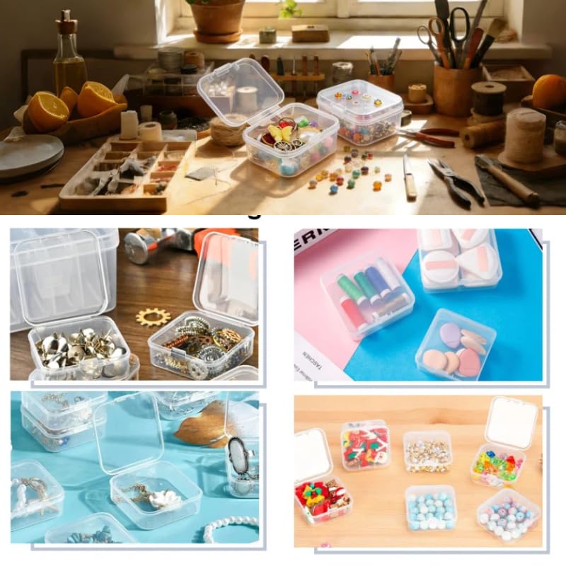 Globellapro 4PCS Square Transparent Plastic Organize,Small Storage Box with Lids,Empty Mini Clear Plastic Storage Containers Box Case for Small
