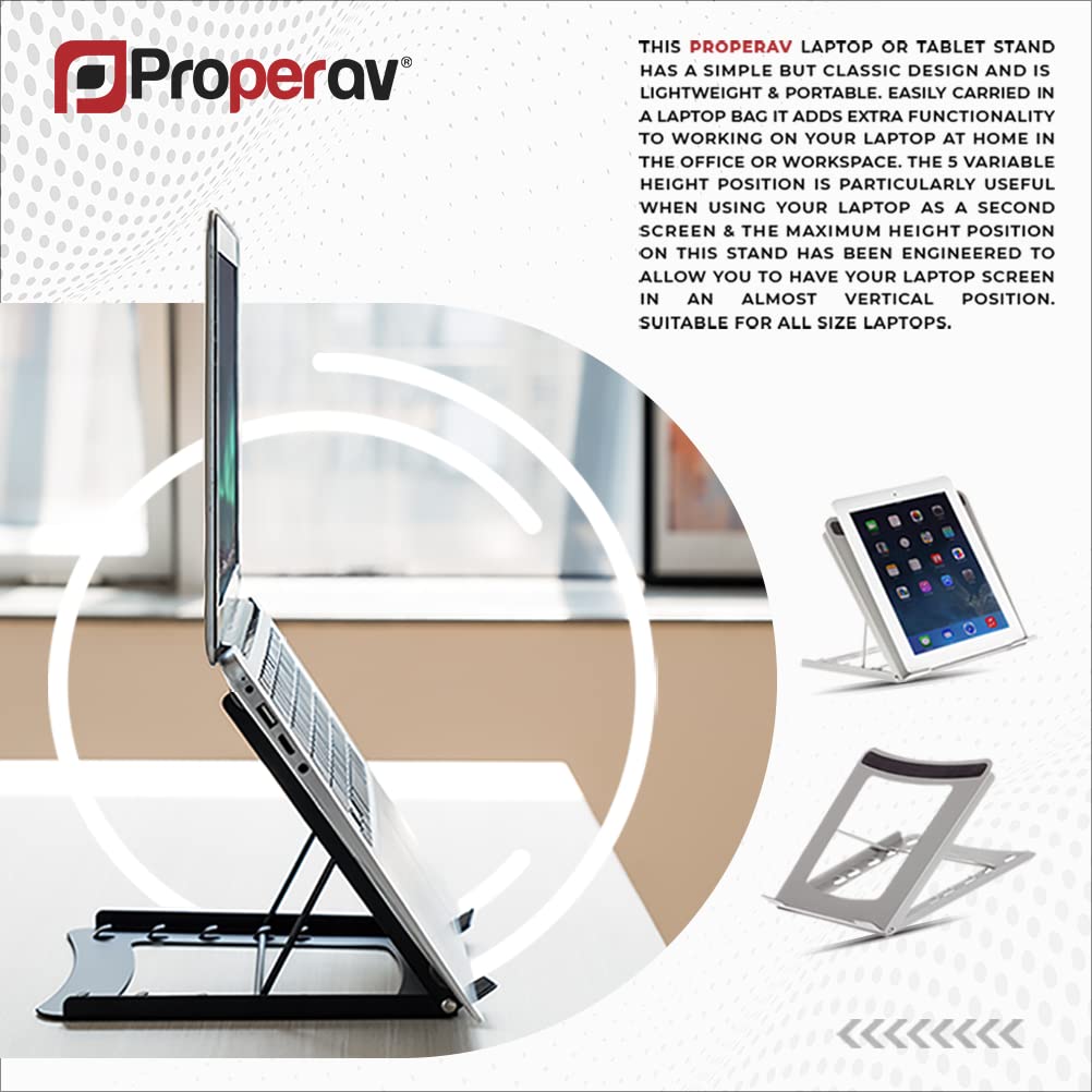 Properav Steel Portable Ergonomic Laptop Stand for Windows & Mac devices such as Dell, Toshiba, HP, Samsung, MacBook, Lenovo with Secure Fit Pads