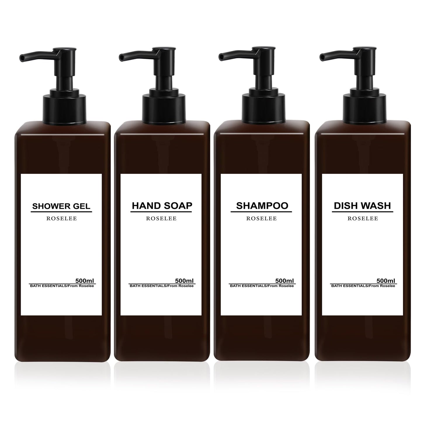 Soap Dispenser Set 4 Pack 17oz Refillable Shampoo and Conditioner Dispenser Modern Shampoo Dispenser Bottles with Pump Plastic Soap Dispenser for Body