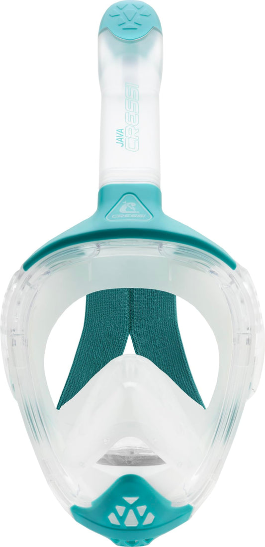 CRESSI Java Full Face Mask Clear/Aquamarine S/M-Unisex Full Face Snorkel Mask, Ultra Clear Anti Fog Lens, 100% Silicone, Snorkel Dry with Safety