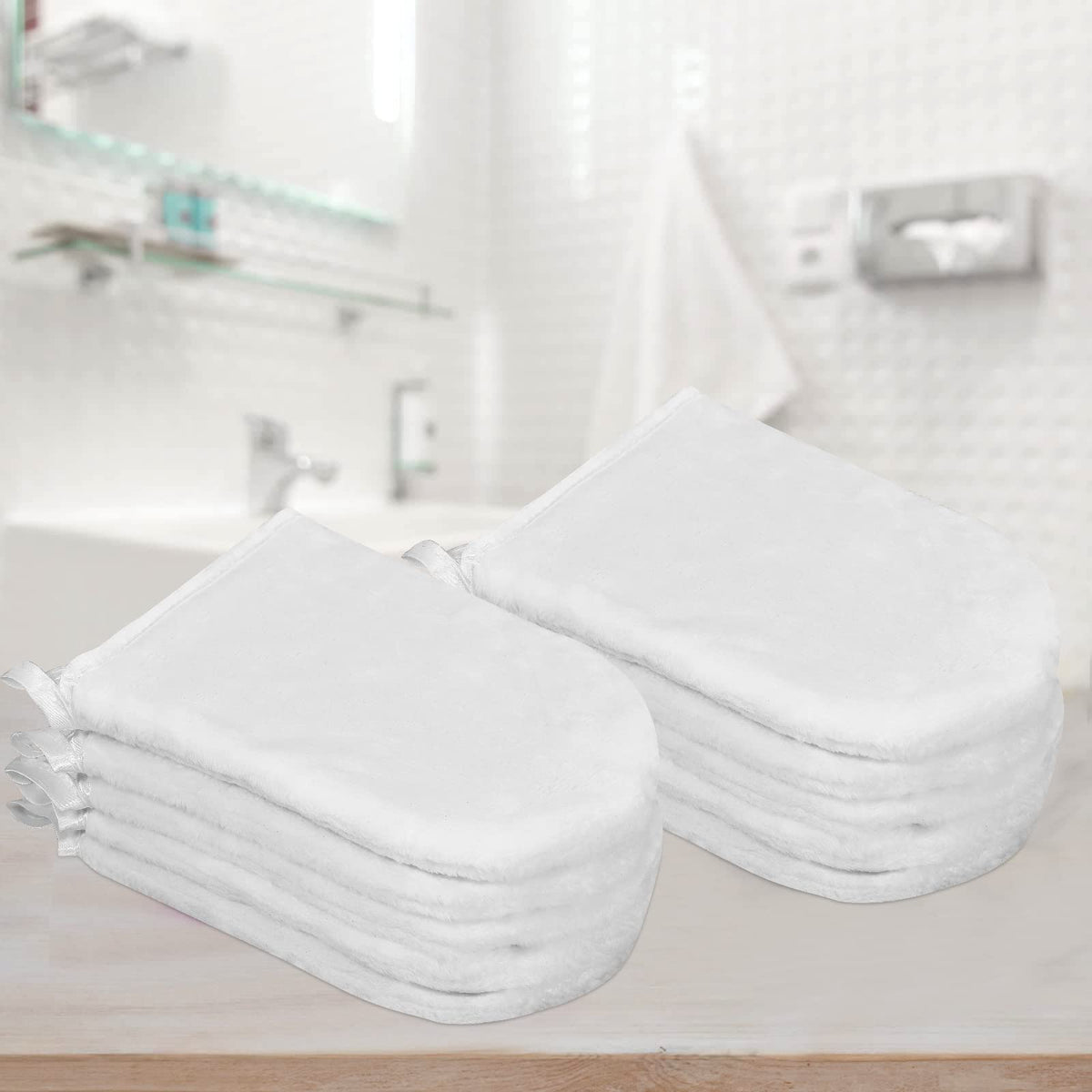 PHOGARY Pack of 10 Crystal Velvet Face Wash Mitts Set, Crystal Velvet Soft Face Mitts, Bath SPA Cloth, Reusable Makeup Remover Mitt Gloves, 15x21 cm