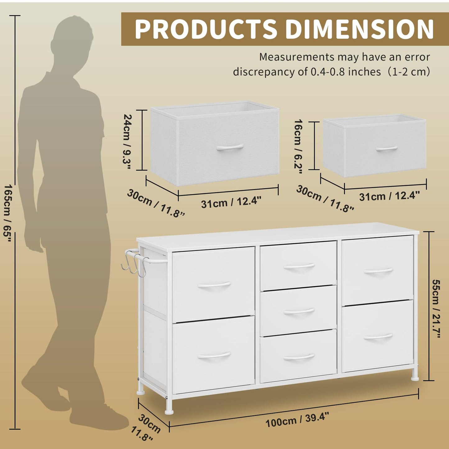 Modern Chest of Drawers 7-Drawer Storage Unit Bedroom White(100x30x55cm)