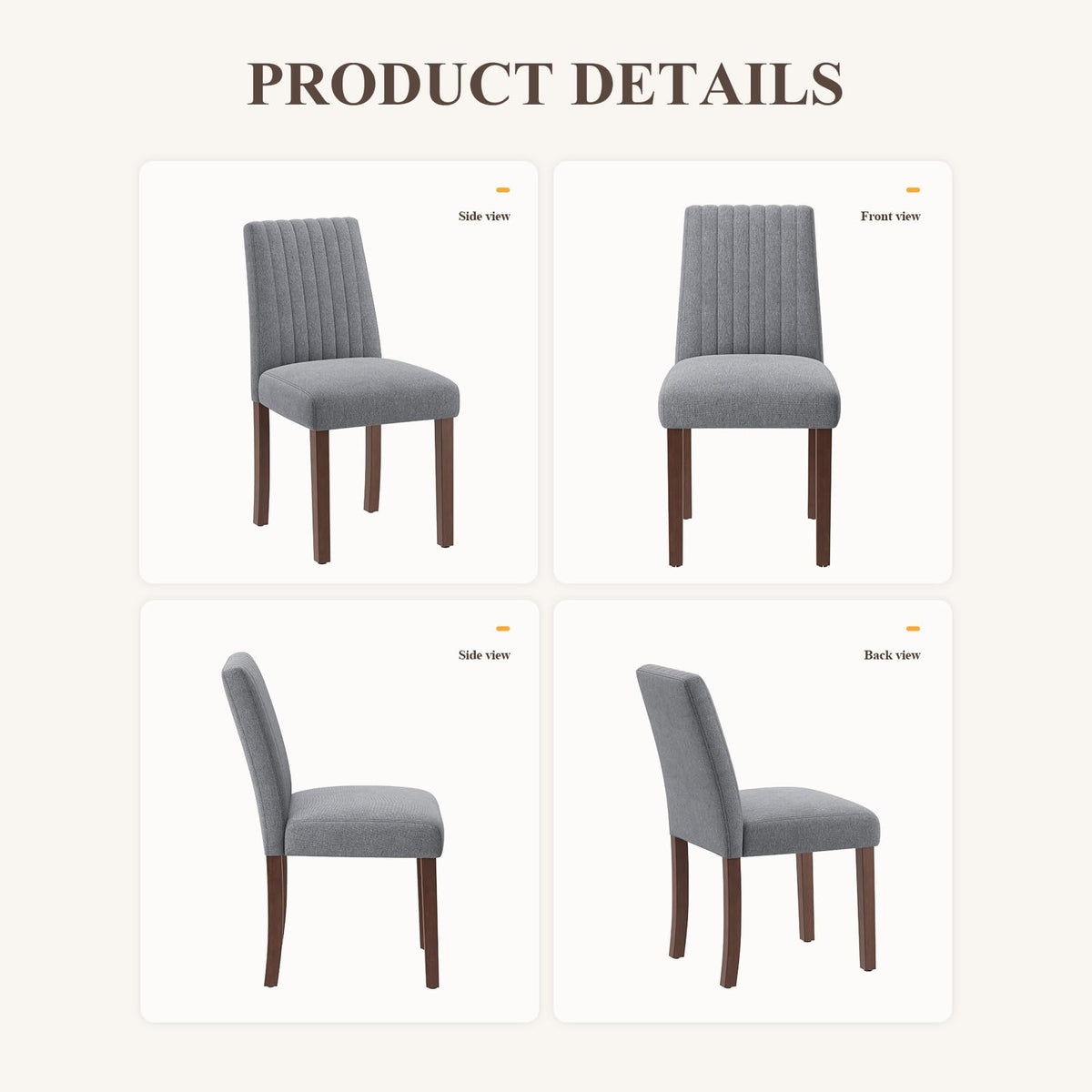 COLAMY Dining Chairs Set of 2 with Thick Seat Cushion, Fabric Chairs for Dining Room with Wood Legs and Ergonomic High Back