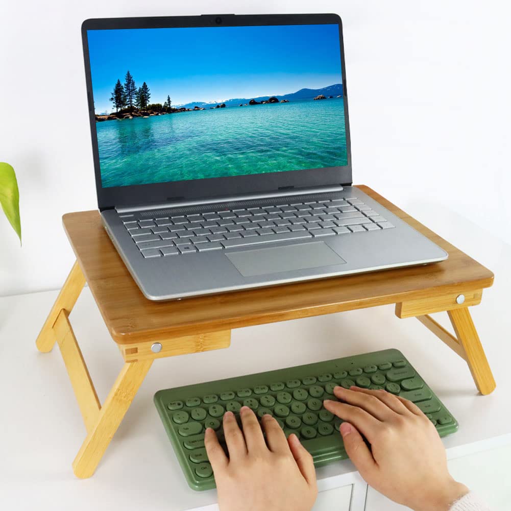 WKWKER Bamboo Laptop Bed Table Lap Desk For Bed Breakfast Bed Tray With Folding Legs Portable Bed Table For Computer Snack Writing Studio (Natural)