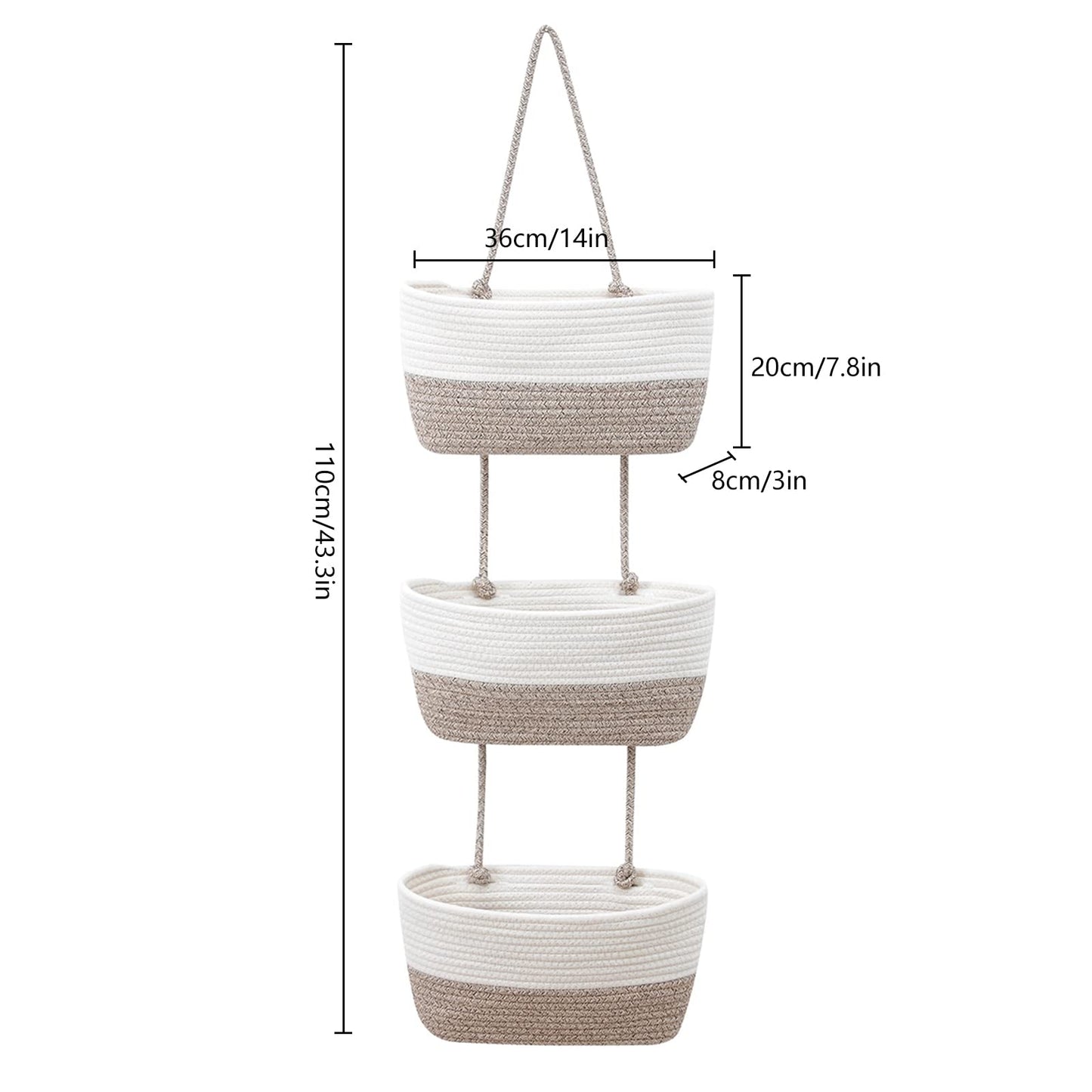 Inscrip Hanging Storage Baskets for Door, Hanging Storage, 3-Tier Hanging Basket Made of Cotton Rope, Woven Organiser