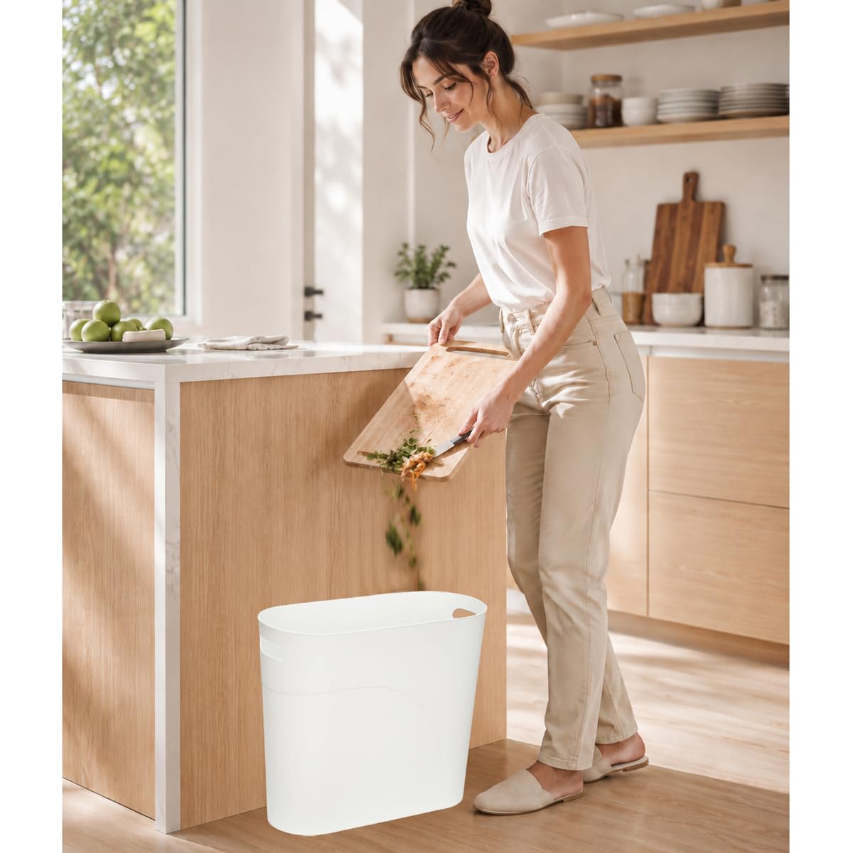Caxmtu Small Bathroom Bin Plastic Bathroom Wastebasket 10 Litres Slim Garbage Container Bins with Handle for Home Kitchen Bathroom Bedroom Office
