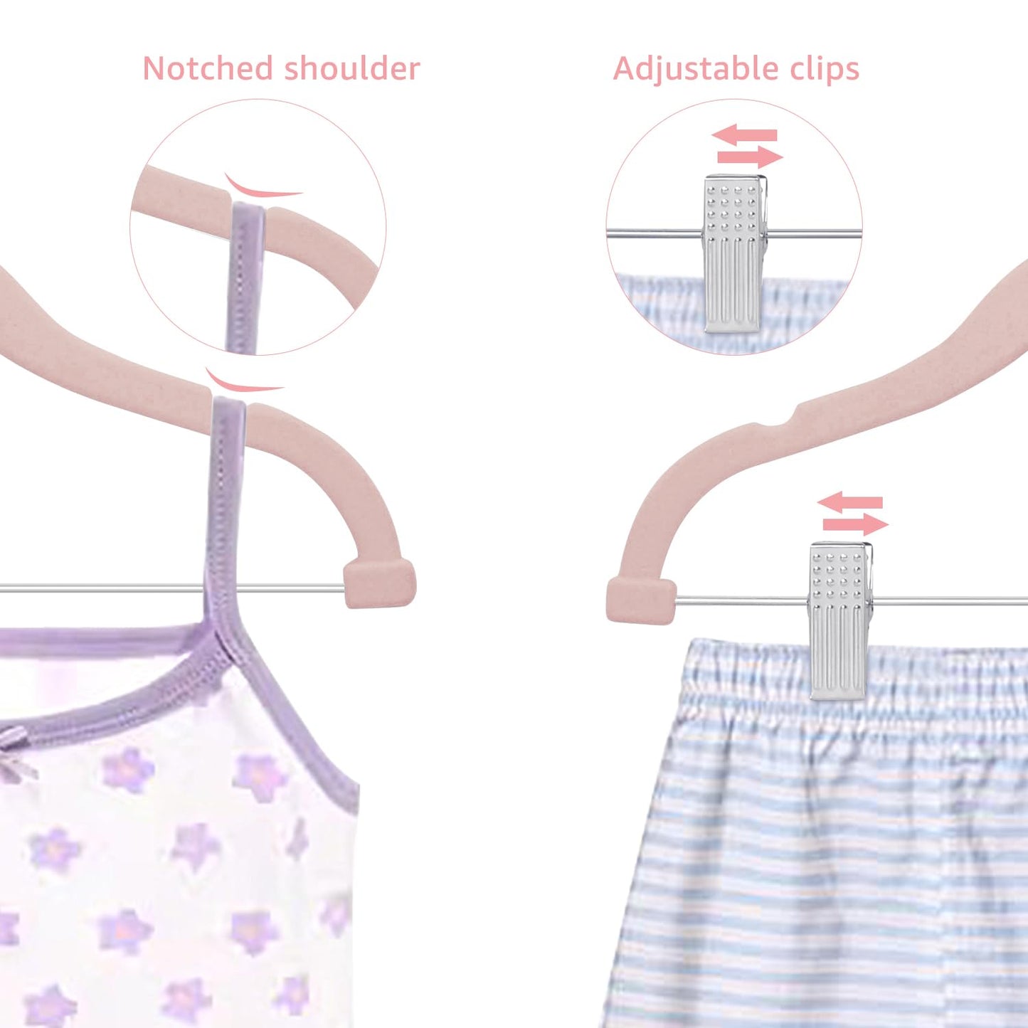 MangoKit Trouser Hangers & Movable Clips,Baby Velvet Hangers 16 Pack Pink