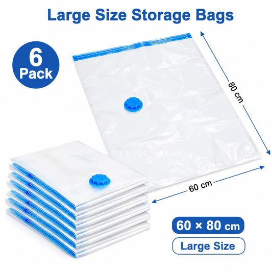 1ABOVE Pack of 6 Vacuum Compressed Storage Bags, Mould Moisture and Bug Proof, Double Zip High Sealing Triple Air Leak Patent Valve for Maximum