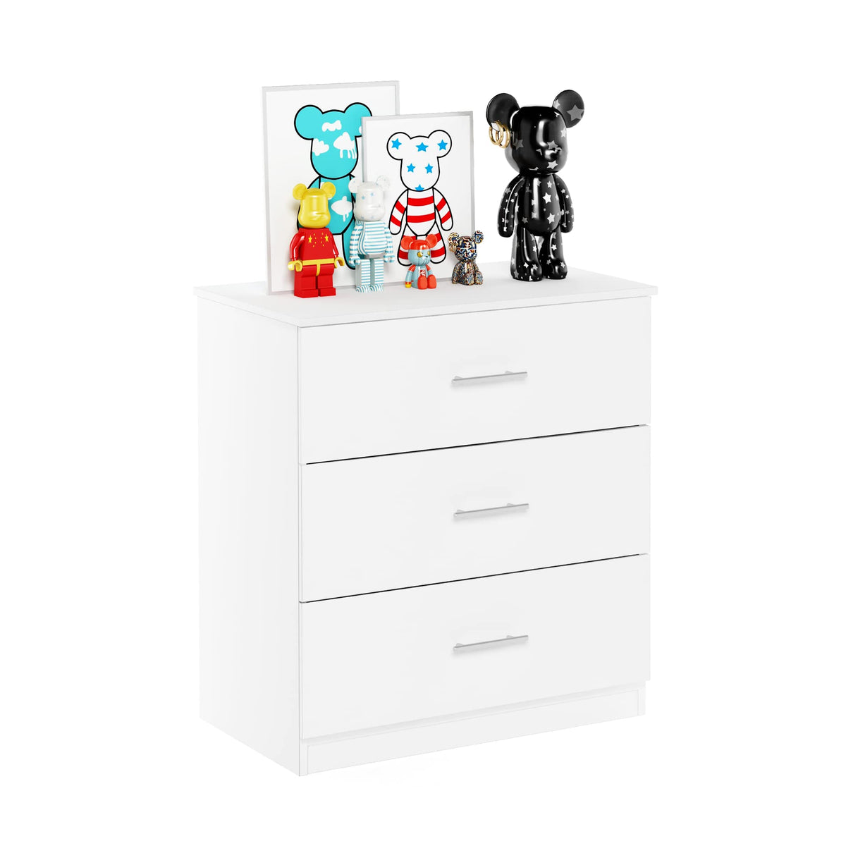 Furinno 3-Drawer Dresser with Handle, Solid White