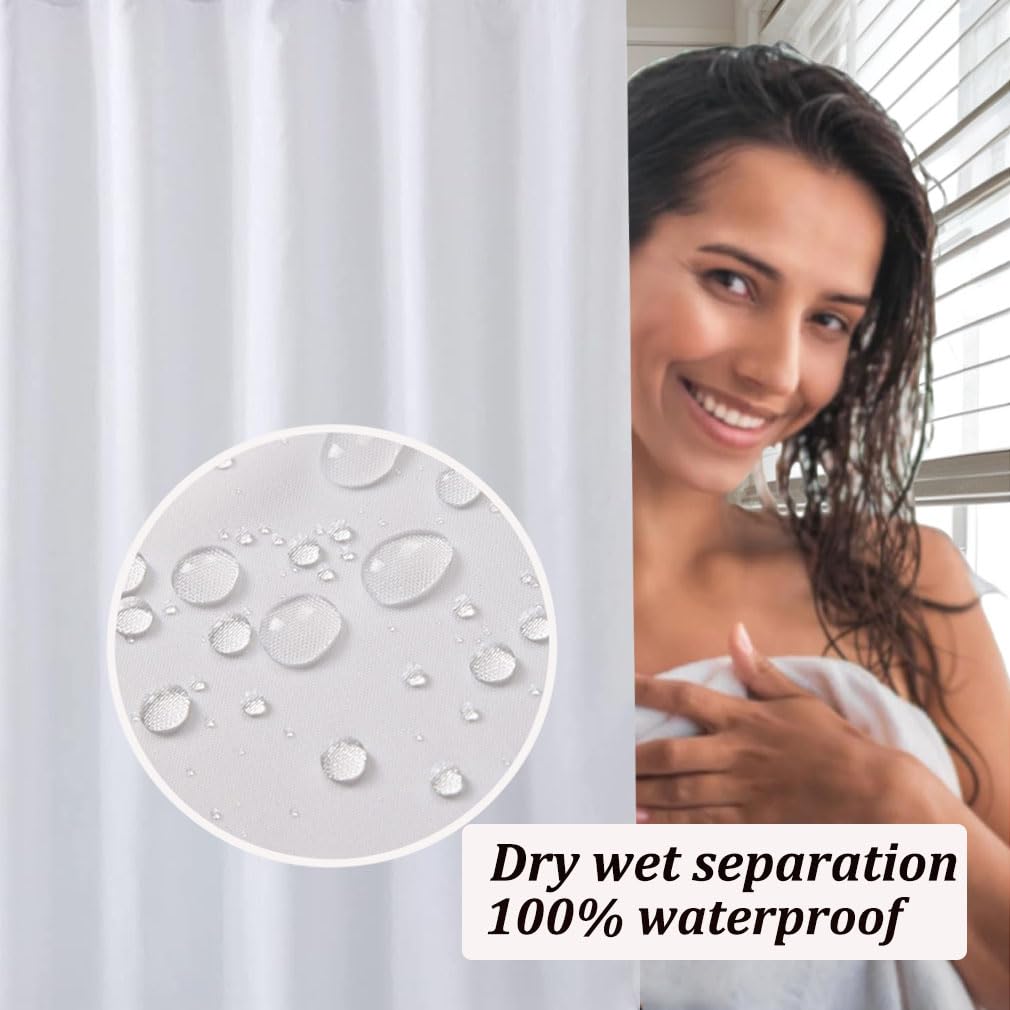 White Shower Curtain, 180 x 200 cm, Mould Proof and Mildew Resistant Extra Long Shower Curtain Liner, Mould Resistant Bathroom Curtains