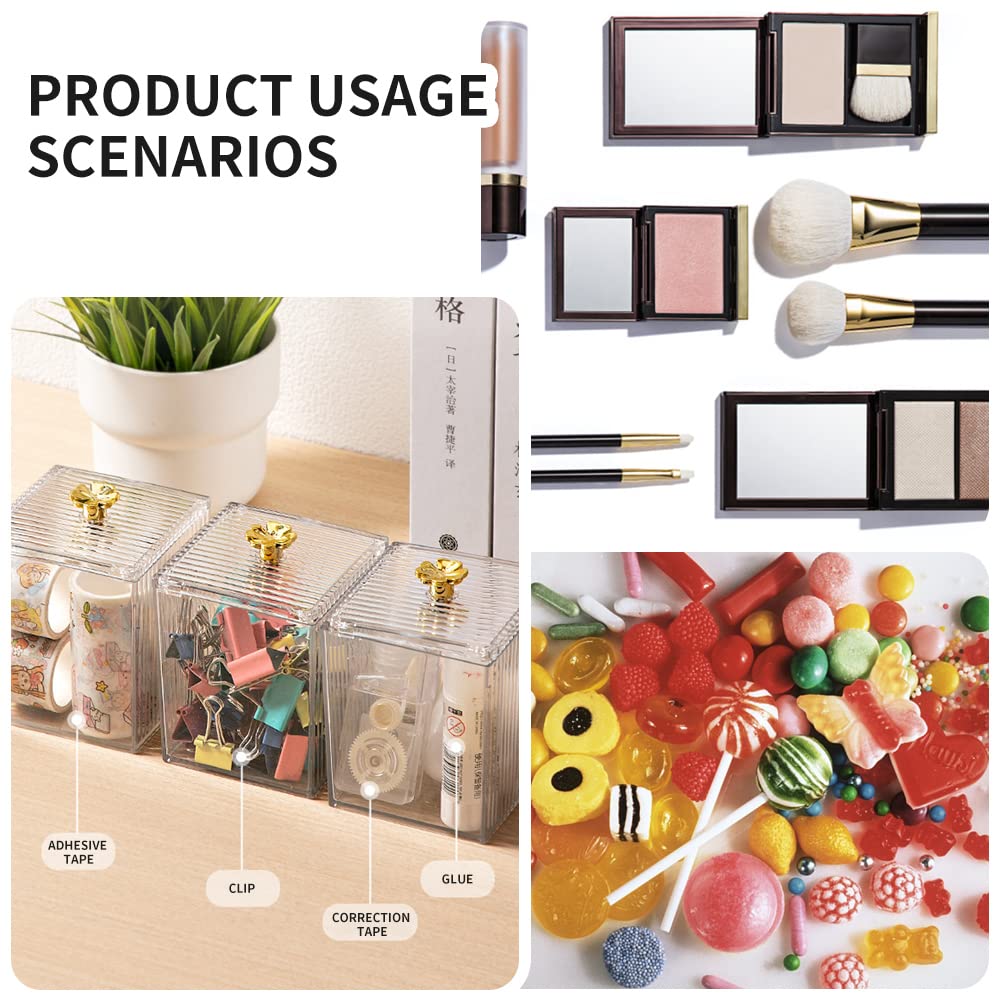 Gukasxi Acrylic Cotton Pad Holder 3pcs Clear Cotton Swab Storage Box with Lid Cotton Ball Container Bathroom Jars for Living Room Bedroom Study Room