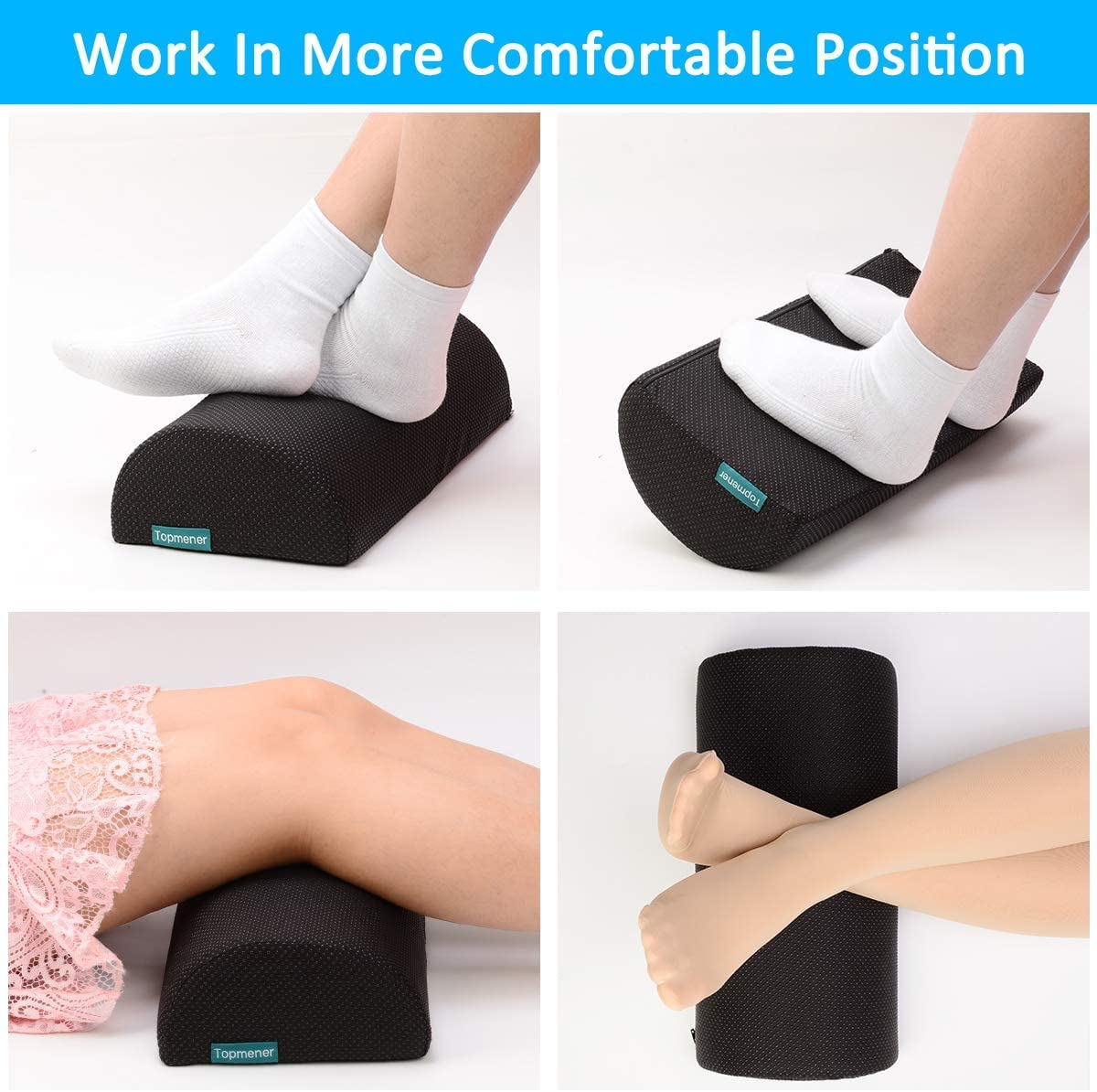 Topmener Ergonomic Foot Rest Cushion Foot Stool Under Desk with Massage Dots, Footrest Office with Washable Cover & Portable Handle