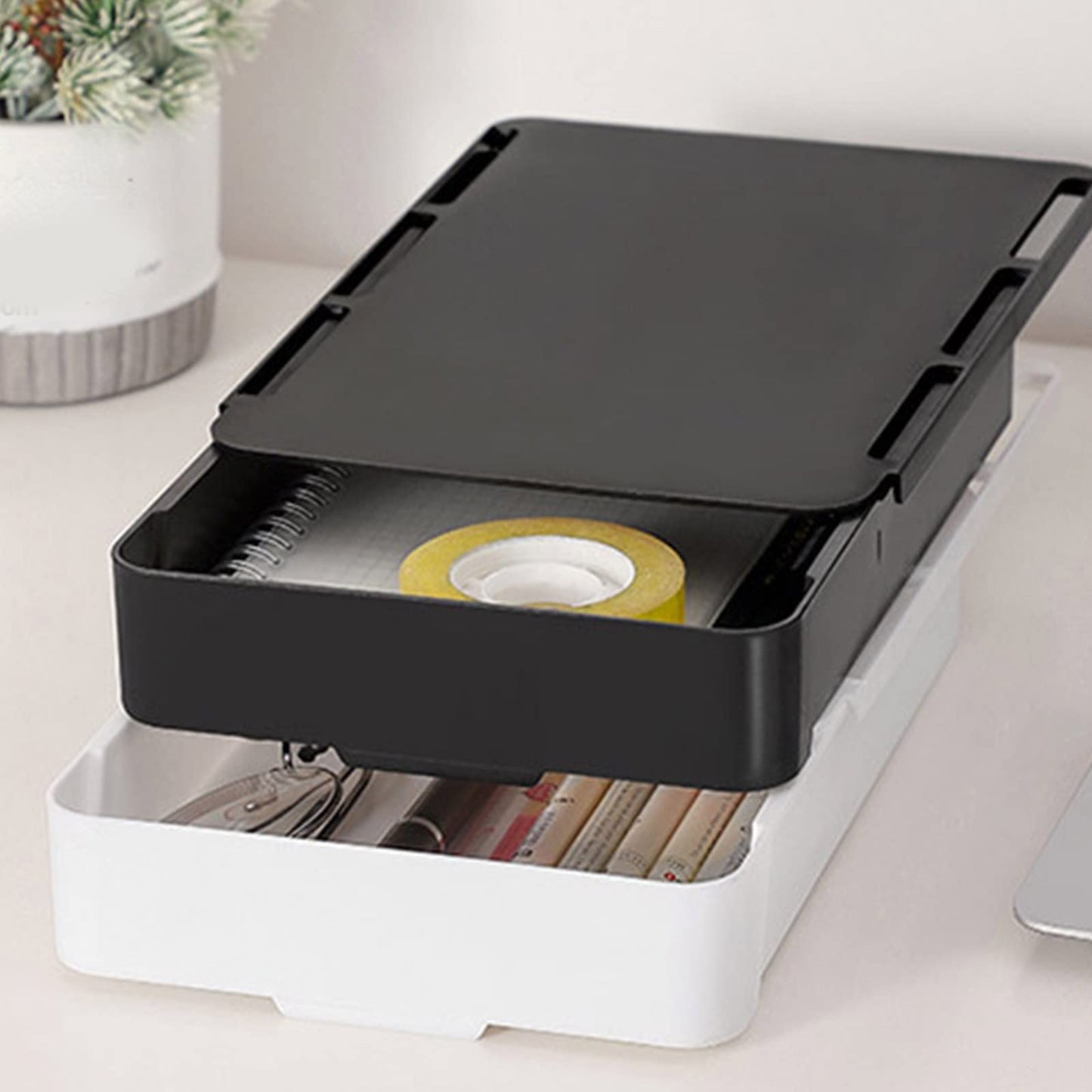 YANGLY Invisible Drawer Storage Box with Lid Pull Out Under Desk Mini Drawer