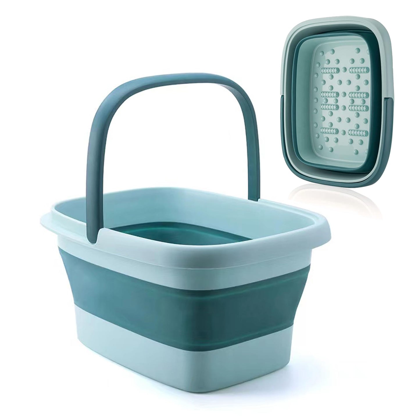 Foot Bath Basin with Massage Acupoint,Collapsible Plastic Pedicure Bowl with Handles,Foot Spa Bath 15L/4 Gallons Foot Soak Bowl and Mop Cleaning