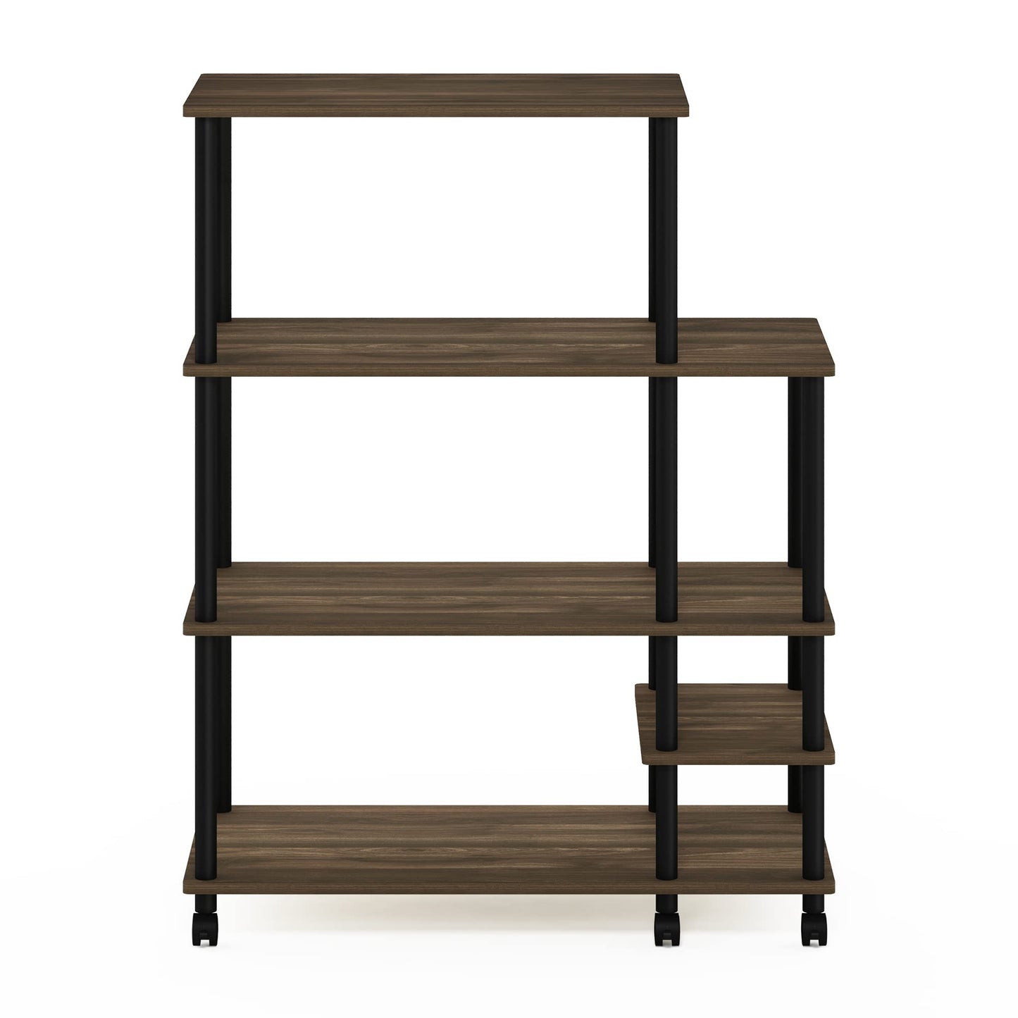 Furinno TURN-N-TUBE Bakers Rack with Wheels, 4-Tier Kitchen Storage Cart, Kitchen Cart, Coffee Bar, Pantry Organizers and Storage, Brown Walnut