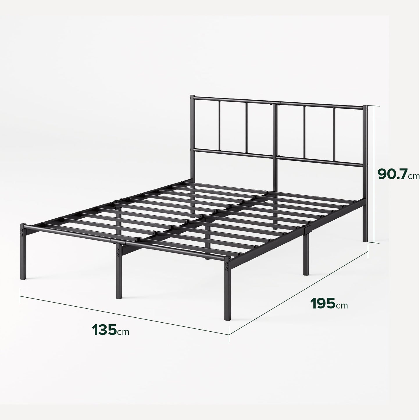ZINUS Justin Double Bed Frame Bed 190x135 cm 35cm Height Metal Bed Frame with Headboard Platform bed frame with steel slat support Modern