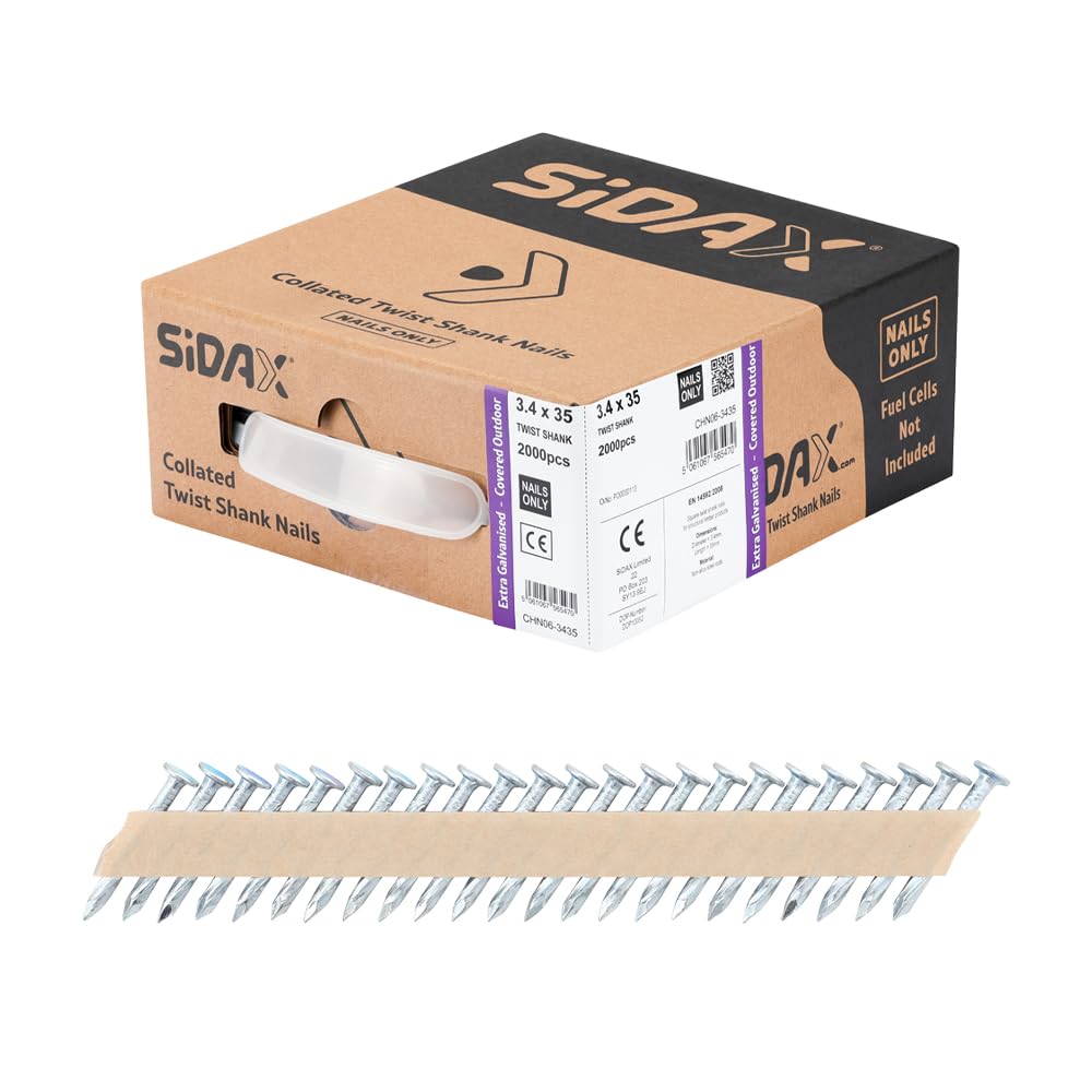SiDAX | Collated Twist Shank Nails | Electro-Galvanised | 3.4 x 35mm | Box 2000 pcs (CHN06-3435)