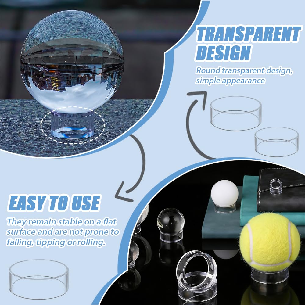 TRKETK 12 Pcs Clear Sphere Acrylic Display Stand Crystal Sphere Stand Holder Round Baseball Display 3 Sizes Plastic Sphere Holder for Baseball Tennis
