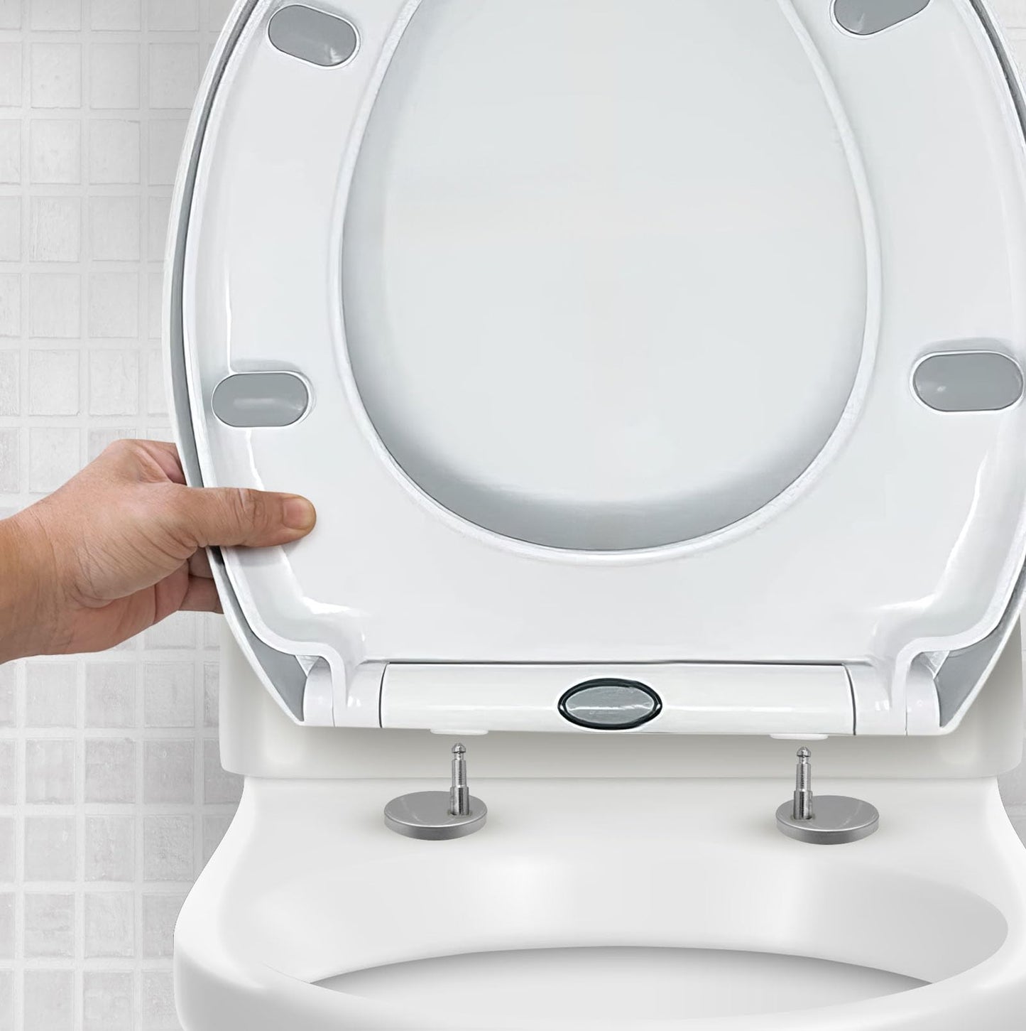 CUQOO Oval Toilet Seat Soft Close with Quick Release Hinges - Adjustable White Seat for Modern Bathrooms, Durable Anti-Slip Easy-to-Clean and