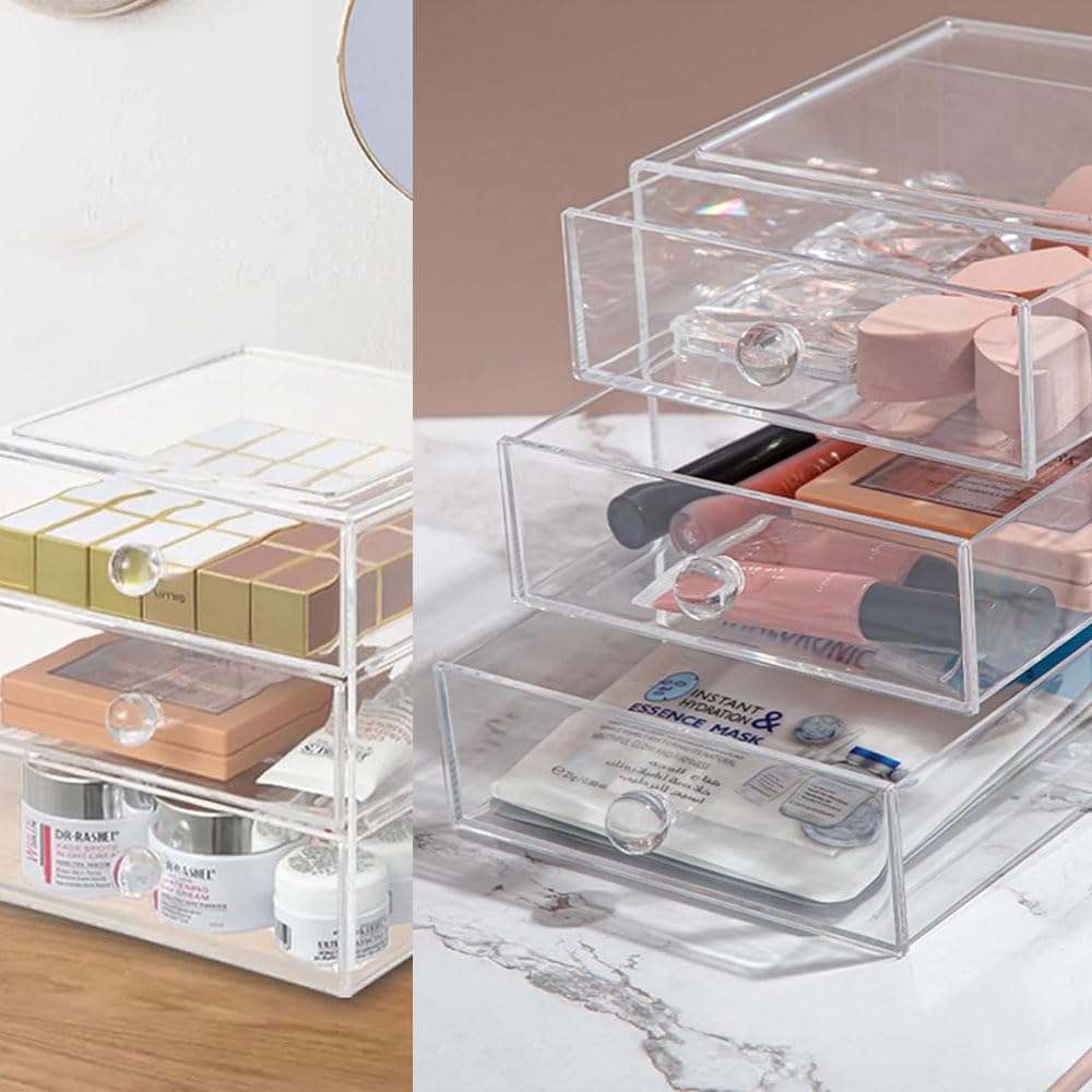 Makeup Organiser Storage Box, Acrylic Cosmetic Storage Case Jewelry Display Drawer Caddy for Sunglasses Jewelry Vanity Kitchen Cabinet Bathroom