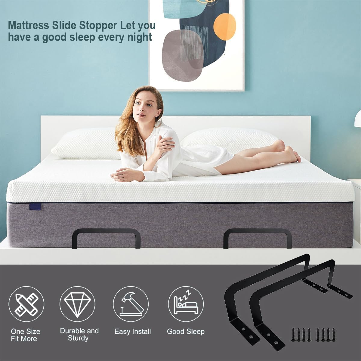 ANTEISI 2 Pieces of Mattress Slide Stopper,Mattress Holders to Keep Mattress from Sliding,Suitable for Adjustable Beds, Platform Beds