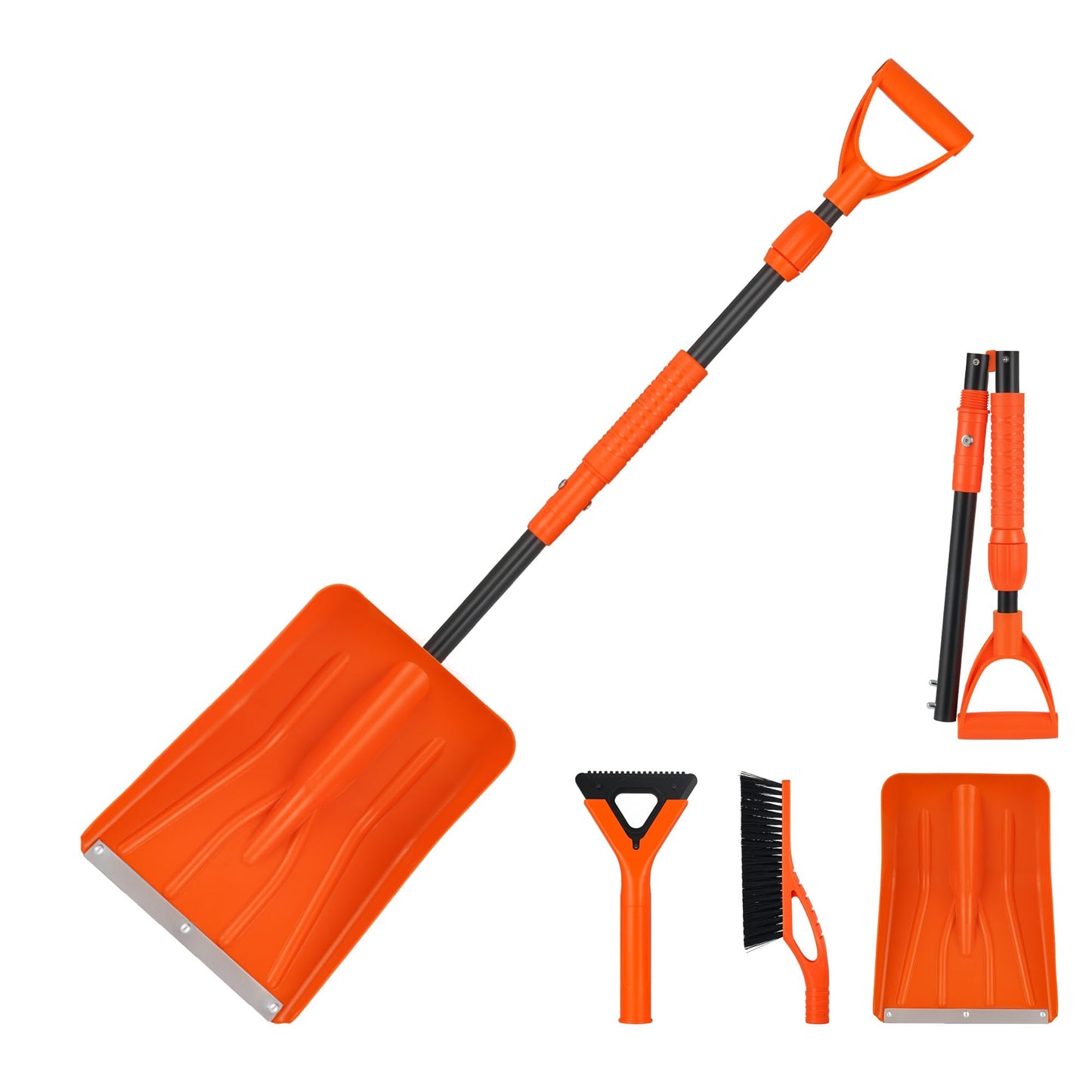 3-IN-1 Foldable Snow Shovel Kit, with Snow Brush and Ice Scraper, 127cm Snow Scraper with Telescopic Rod, Ideal for Clearing Snow From Driveways,
