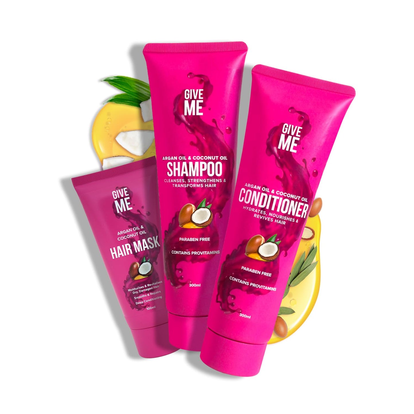 Give Me Cosmetics, Shampoo and Conditioner Sets, with Hair Mask, Coconut & Argan Oil, for Dry Damaged, Paraben Free, Haircare Gift Set for Teenage