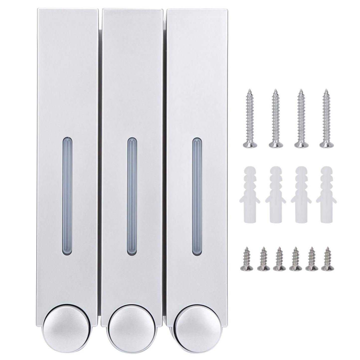 MOUMOUTEN Shampoo Conditioner Dispenser, Wall Mount Shower Liquid Soap Dispenser Three Head Shampoo Dispensers for Hotel Bathroom (Silver)
