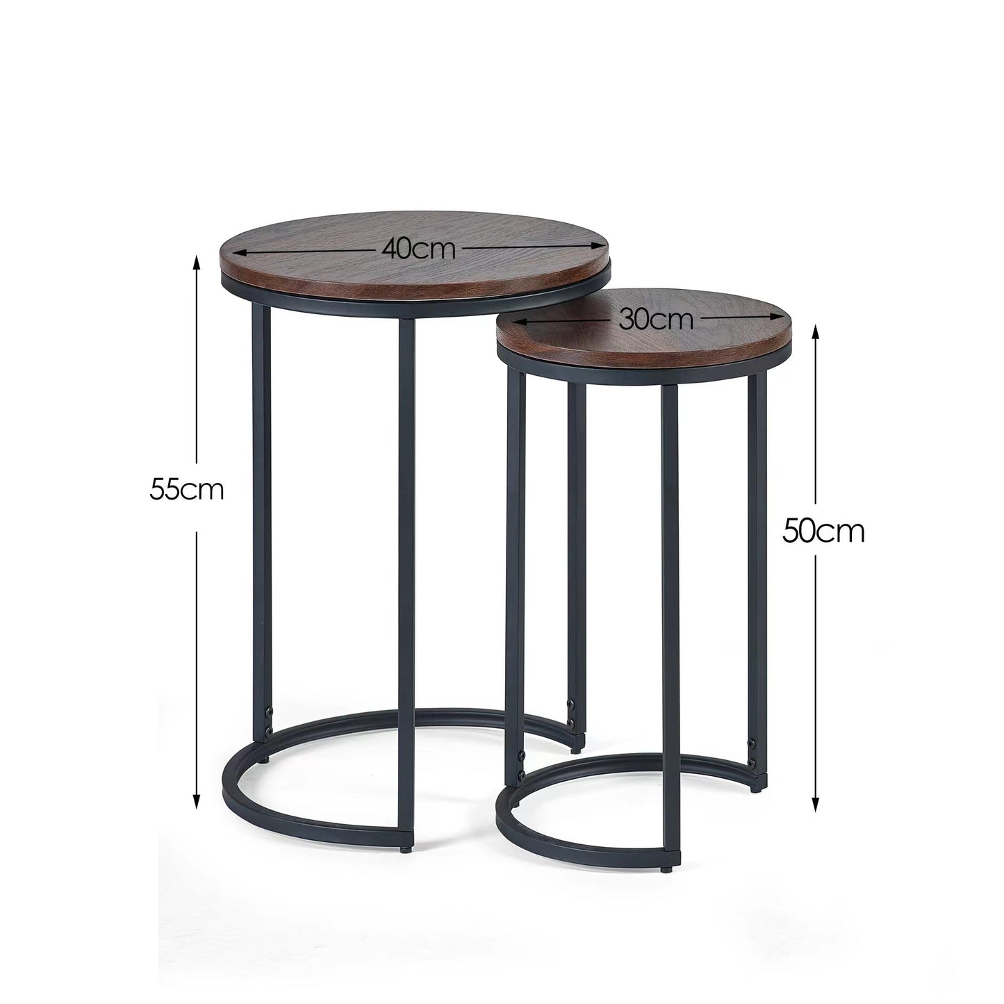 Julian Bowen Tribeca Round Nesting Side Tables, Walnut Effect/Black