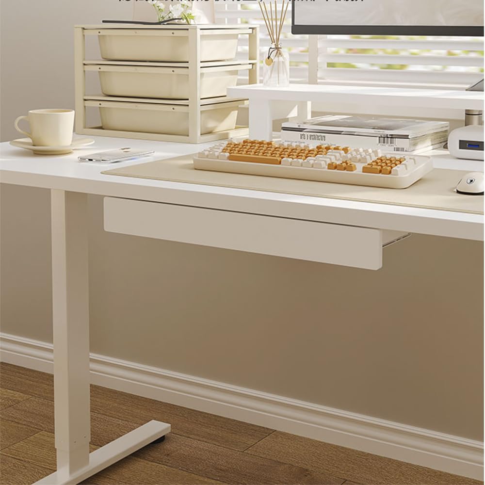 ZEEFAN Under Desk Mounted Sliding Drawer to pull out, Attachable Desk Pencil Drawer Ball-Bearing Slides (White)