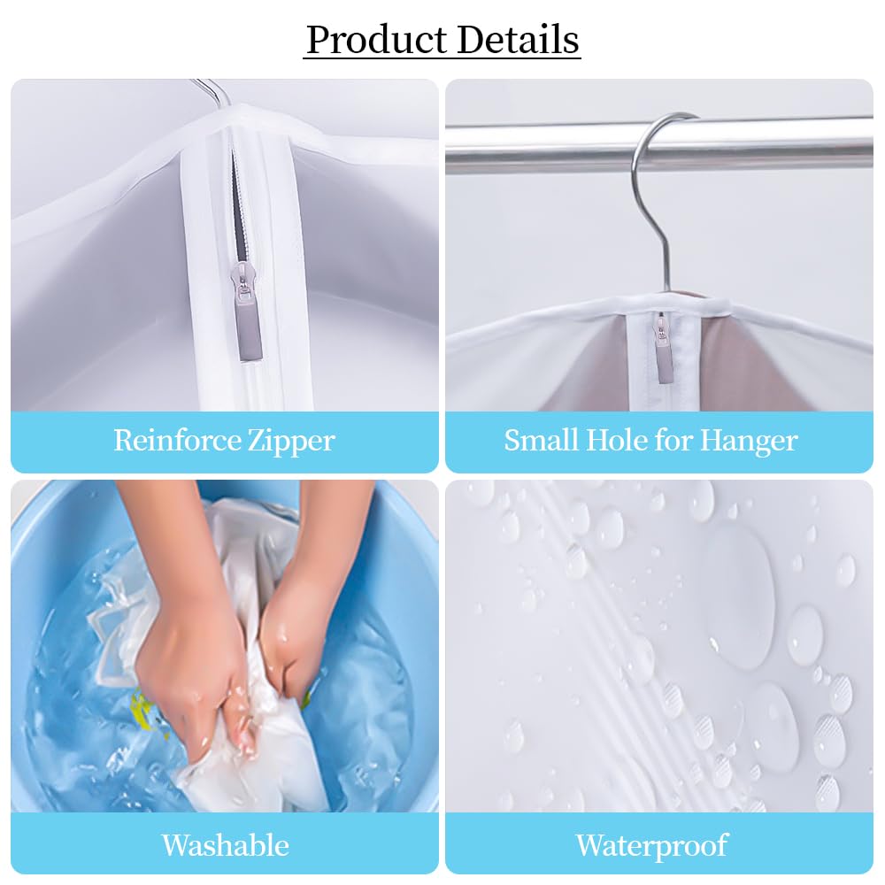 Niviy Clothes Covers Protector Bags Garment Covers Dustproof Moth Proof Coat Bag with Zip PEVA Translucent Suit Cover Waterproof Anti-mite Breathable