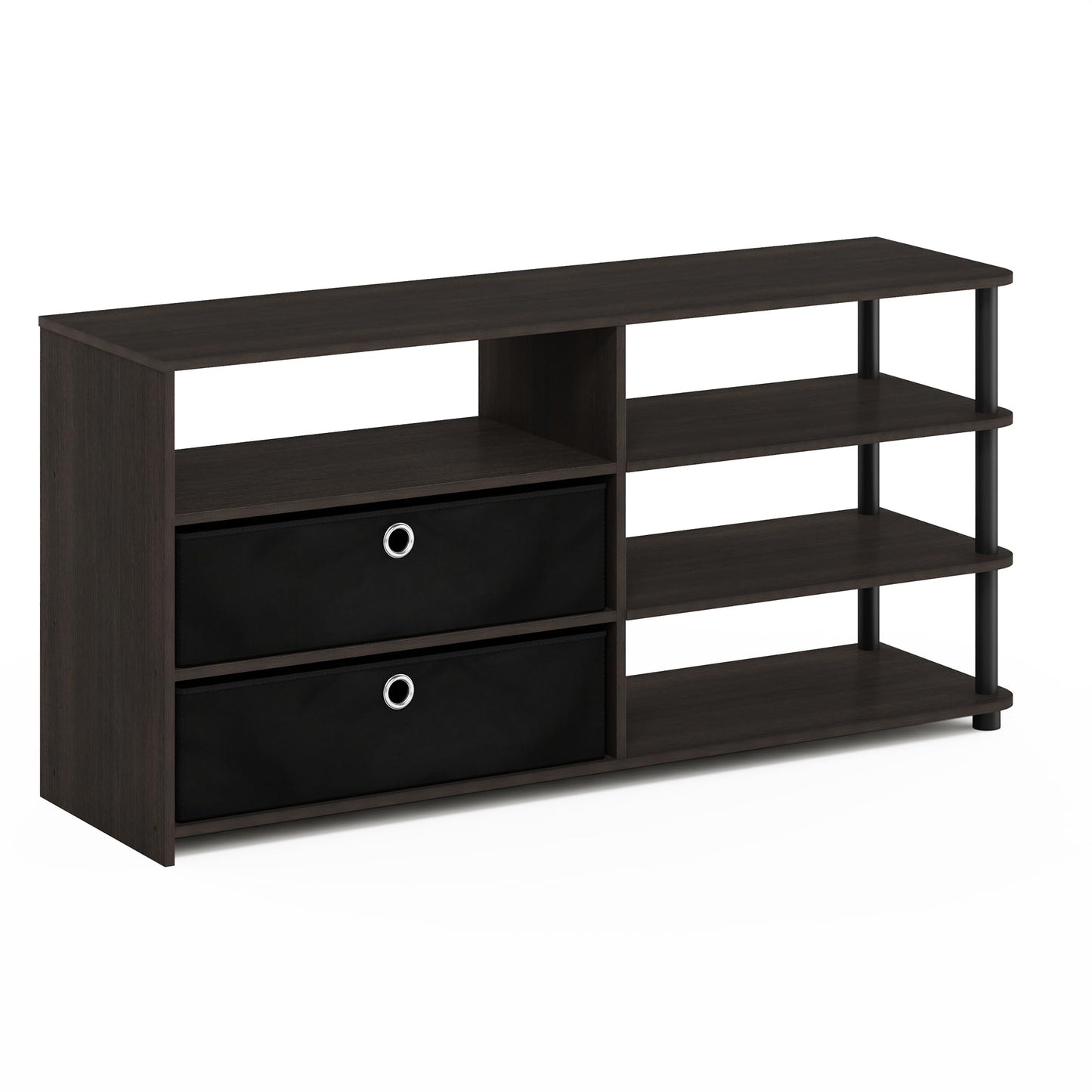 Furinno Jaya TV Stand for TV up to 55-Inch with Storage Bins & Cable Management Hole, 4-Tier Black Entertainment Center, TV Console, for Living Room
