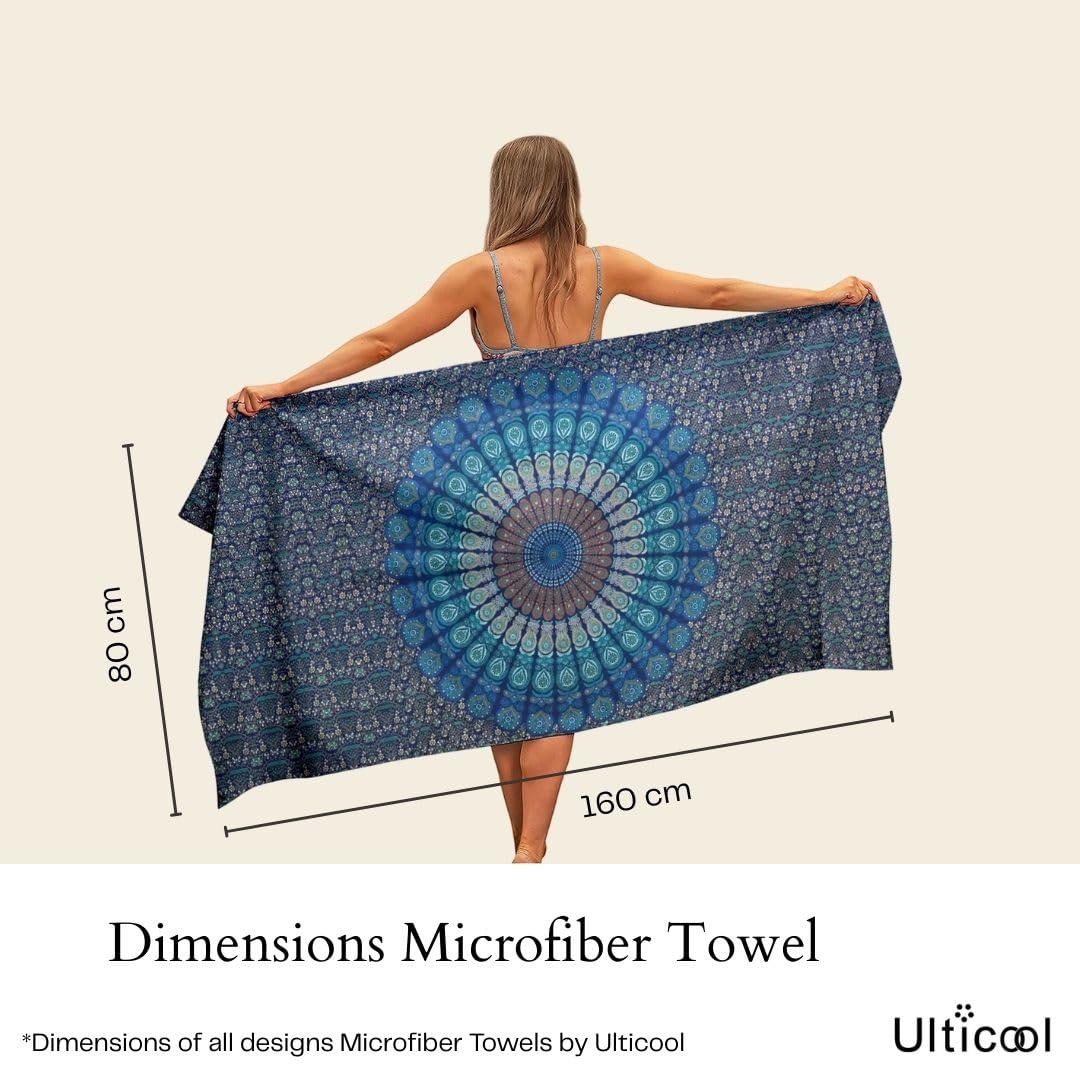 Ulticool - Elephant Bohemian Hippie Ibiza Style - Microfibre Towel - Travel Towel Quick Drying Bath Towel - 160 x 80 cm