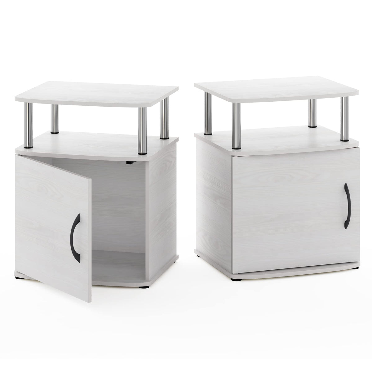 Furinno JAYA Side Table Set of 2, 2-Tier Open Shelf End Table with Door Cabinet, Soft-edges Night Stand, Bedside Table, for Living Room, Bedroom