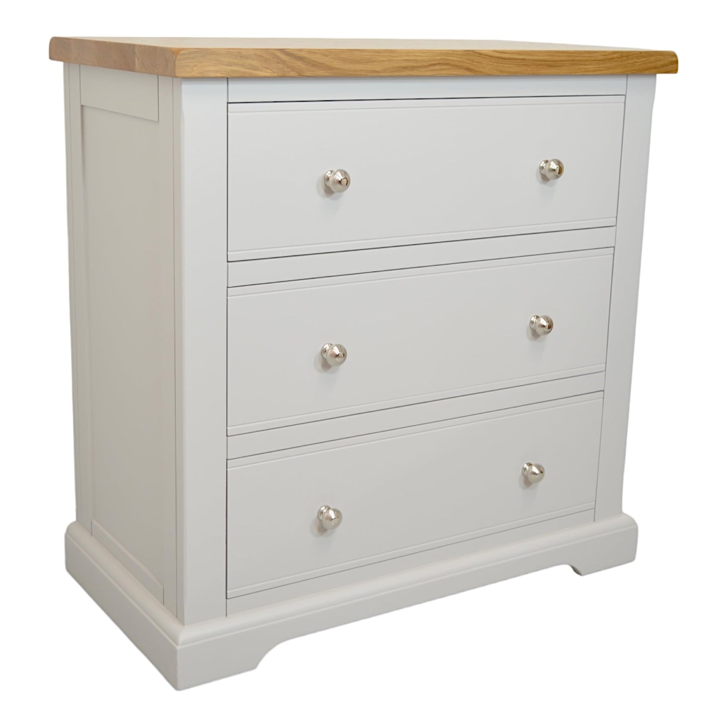 GROFurniture 3 Practical Deep Drawers Chest of Drawers for Bedroom, Low Height Painted White or Grey Storage Chest with Oak Top, Good Storage Drawers,