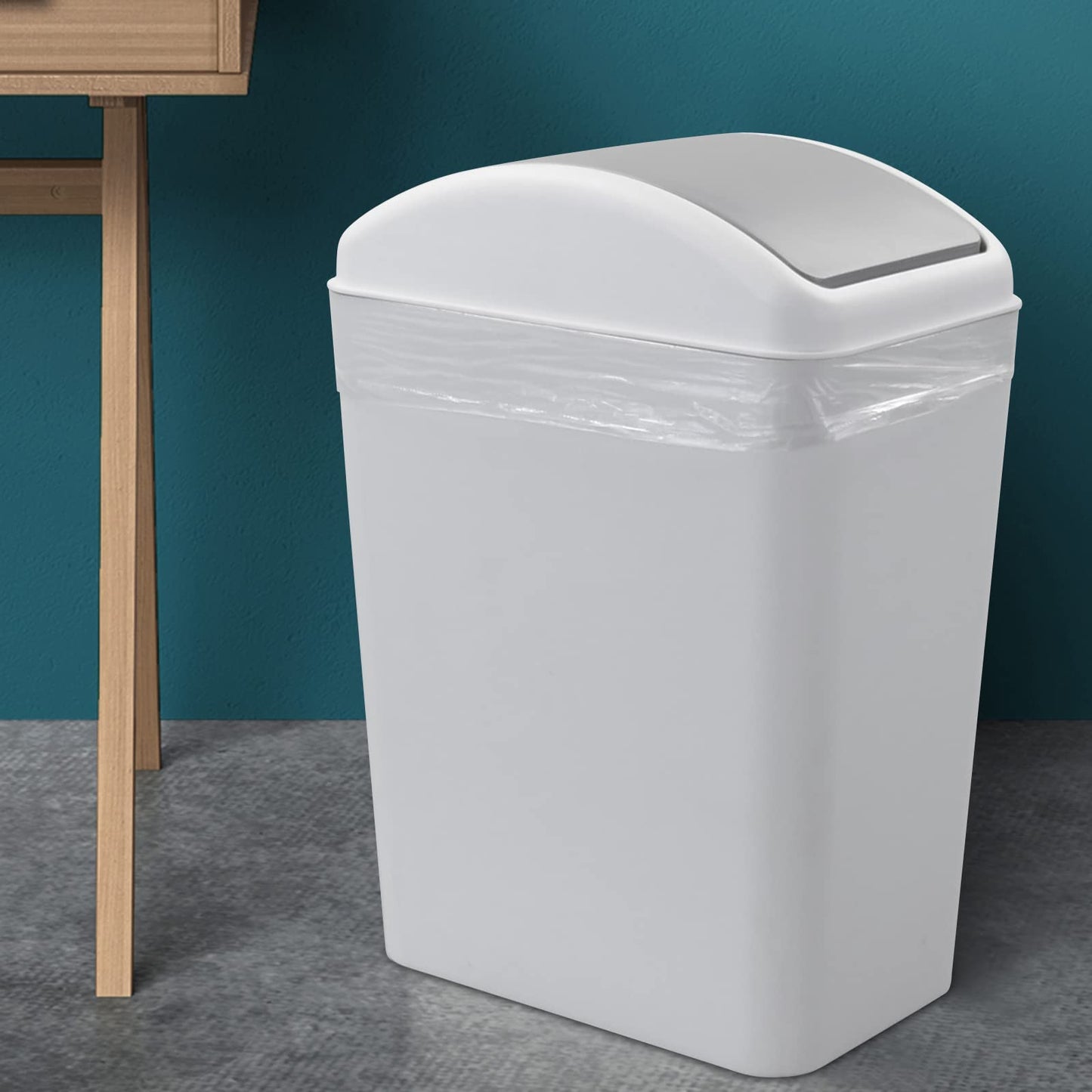 Annkky 15 L Small Bathroom Bins with 2 Rolls Bin Liners, Plastic Swing Dustbin with Lid (Light grey)