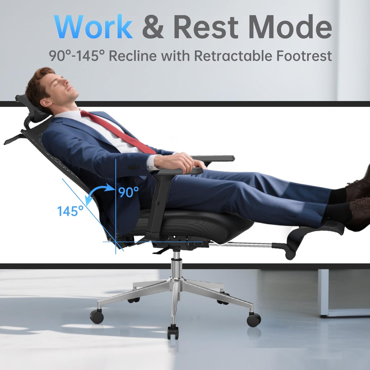 IZYUF Ergonomic Office Chair with Footrest,145° Reclining
