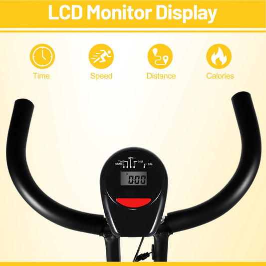 EVOLAND 265LBS Exercise Bike, Foldable Exercise Bike with LCD Display and 8-Level Adjustable Resistance, Max Load for Home Trainer Use, Maximum Weight