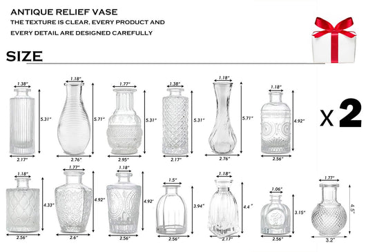 Small Glass Flower Vase set of 26 for Wedding Centrepiece Table Decorations, Clear Crystal Vintage Embossed Bud Mini Flowers Vases in for Party or