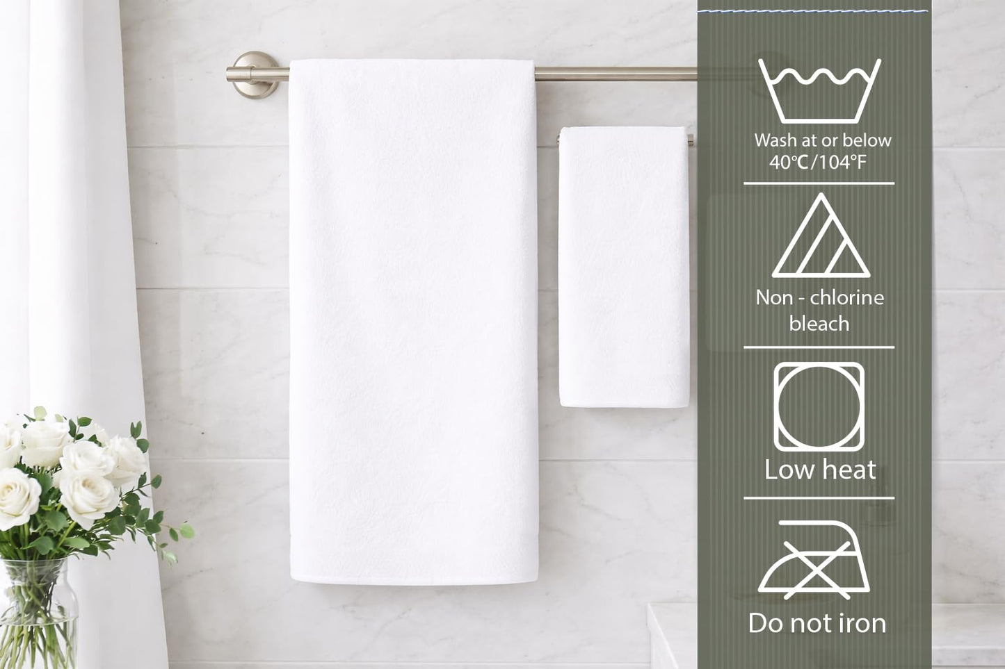 Caramont Set of 6 Bath Towels 70 x 140 cm - 100% Cotton, Ultra Soft, Highly Absorbent, Quick Drying, Hotel Quality - White - for Bathroom, Shower