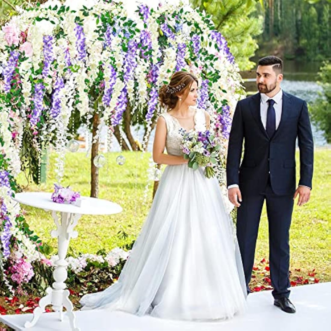 MOTONG Artificial Flowers Decoration, 4Pcs (8FT/2.5M/piece) Fake Flowers Wisteria Vines, Artificial Vine Garland Plants Arts For Ceremony Home Garden Wedding Party Decoration (4 Pcs White)