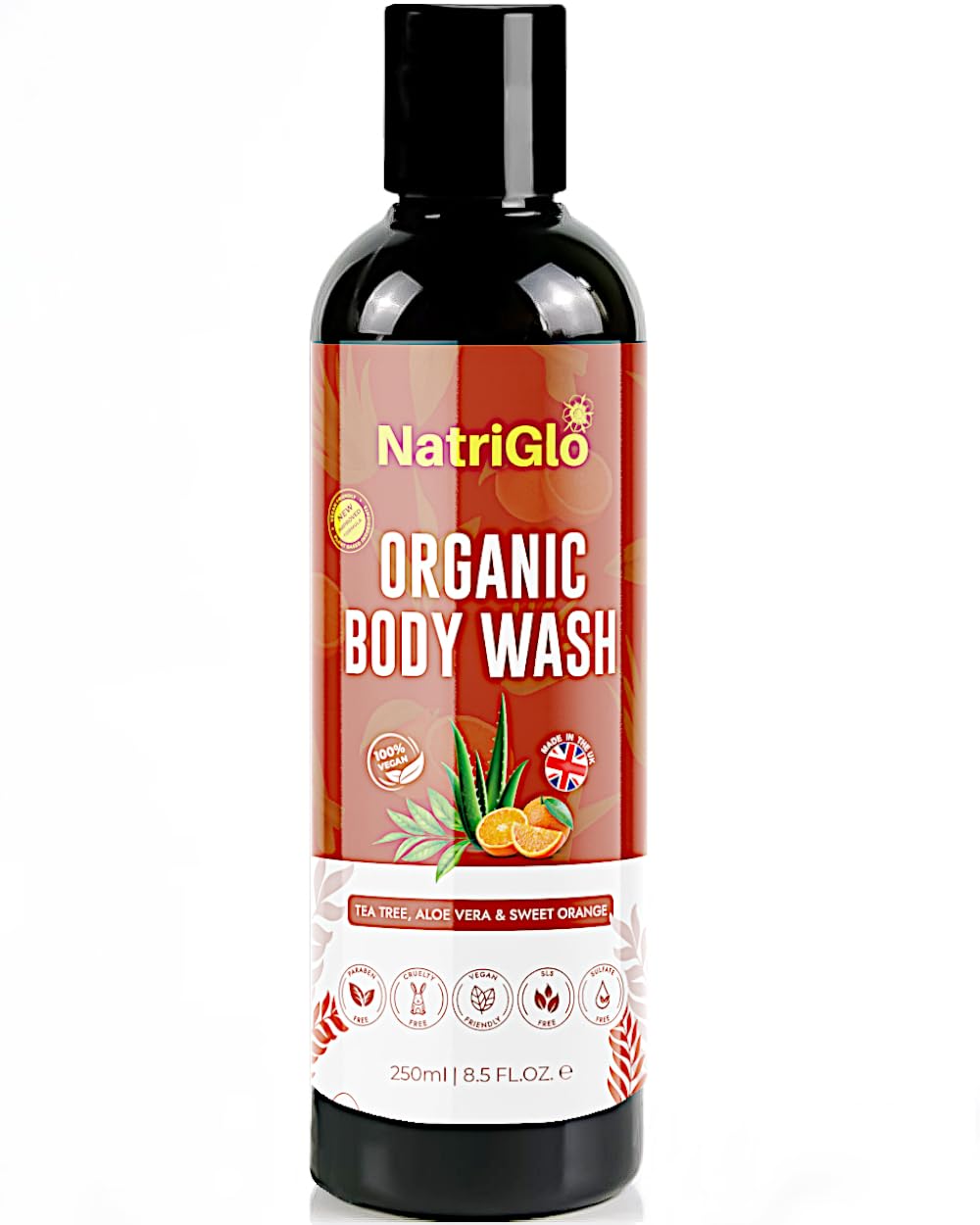 NatriGlo Organic Tea Tree Body Wash for Sensitive Skin, Ringworms, Itch, Body Odour| Natural Body Wash for Dry Skin |Shower Gel for Women & Men