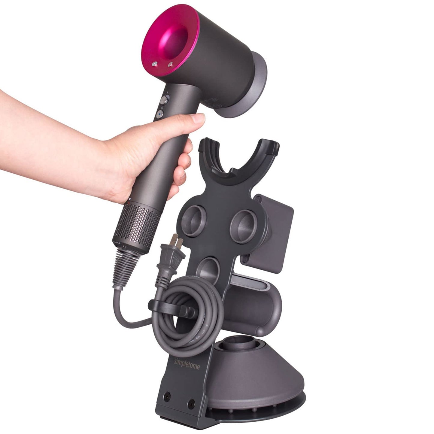 simpletome Hair Dryer Holder Stand for Dyson Supersonic Hairdryer Heavy Alloy Steel Stand Base + Piano Painting Surface (Grey)