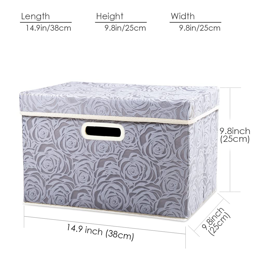 Prandom Storage Boxes with Lids.Rose Pattern Fabric Decorative Storage Box, Really Useful Box,Clothing Storage,Cubes