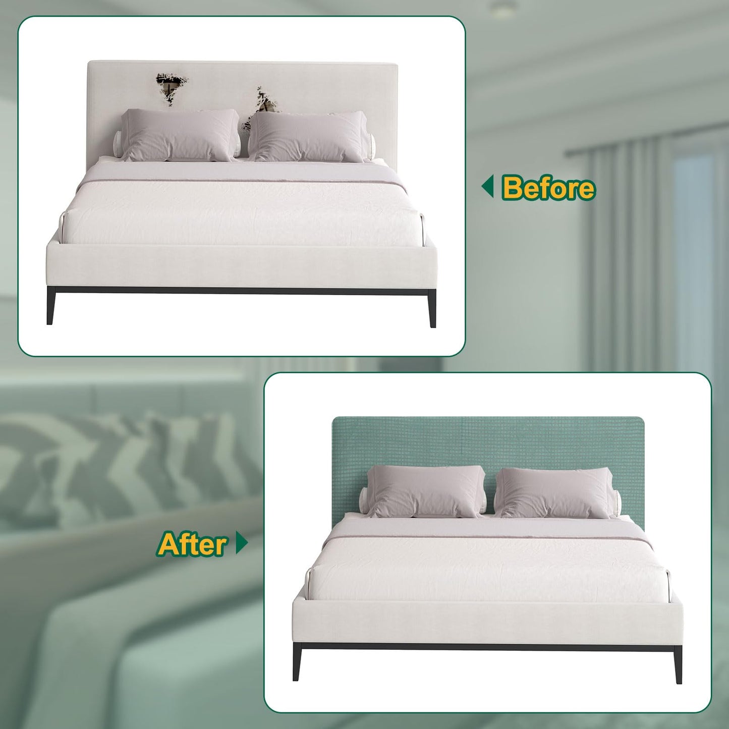 Bed Headboard Cover Dustproof Protector Jacquard Furniture Cover for 1.1-1.4m, Green