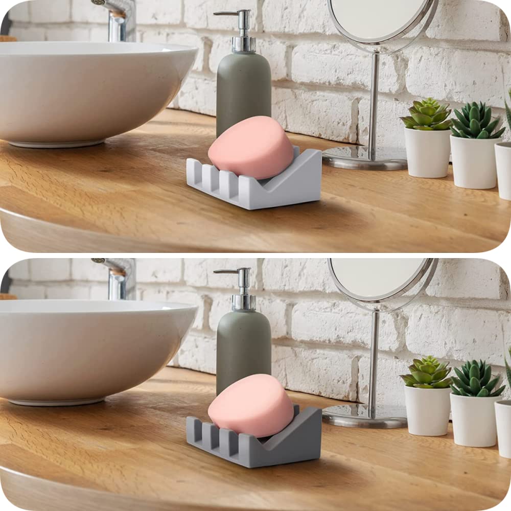 Silicone Soap Dish - 2Pcs Soap Holder with Draining - Soap Dishes for Bathroom/Shower, Kitchen, Travel | Keep Soap Dry